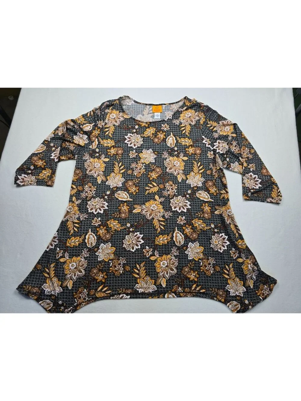 Ruby Rd. Woman Floral Tunic Top 2X 3/4 Sleeve Black/Yellow - Picture 1 of 5